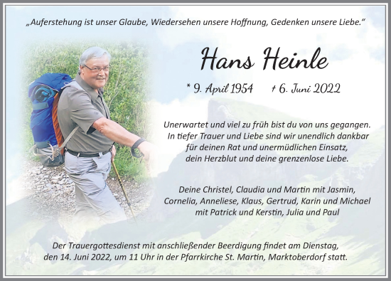 Traueranzeige von Hans Heinle von Allgäuer Zeitung, Marktoberdorf