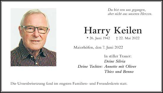 Traueranzeige von Harry Keilen von Der Westallgäuer