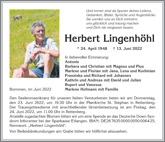 Traueranzeige von Herbert Lingenhöhl von Allgäuer Anzeigeblatt