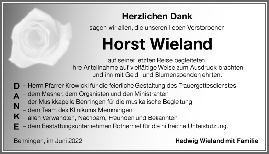 Traueranzeige von Horst Wieland von Memminger Zeitung