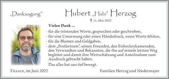 Traueranzeige von Hubert Herzog von Allgäuer Zeitung, Füssen