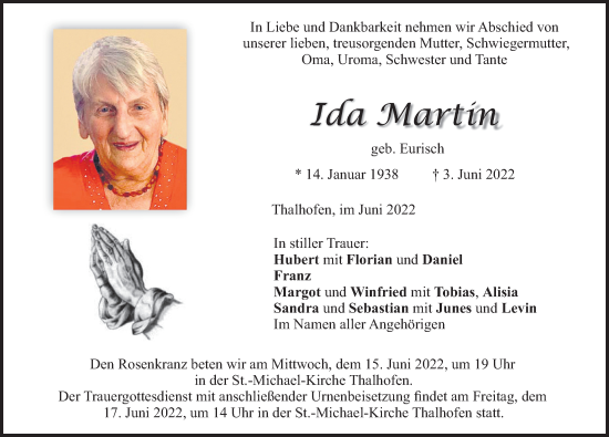 Traueranzeige von Ida Martin von Allgäuer Zeitung, Marktoberdorf