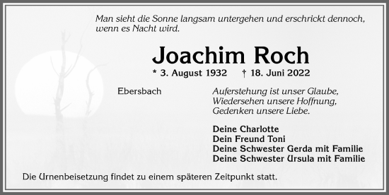 Traueranzeige von Joachim Roch von Allgäuer Zeitung, Marktoberdorf