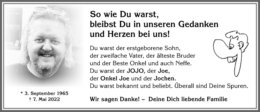  Traueranzeige für Jochen  vom 04.06.2022 aus Allgäuer Zeitung,Kempten