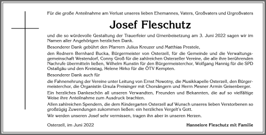 Traueranzeige von Josef Fleschutz von Allgäuer Zeitung, Marktoberdorf