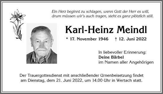 Traueranzeige von Karl-Heinz Meindl von Allgäuer Anzeigeblatt