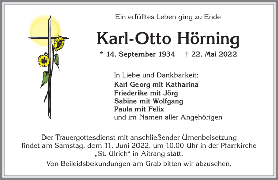 Traueranzeige von Karl-Otto Hörning von Allgäuer Zeitung, Marktoberdorf