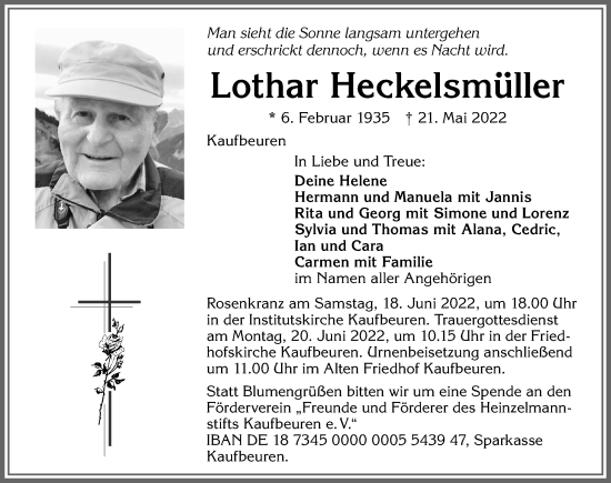 Traueranzeige von Lothar Heckelsmüller von Allgäuer Zeitung, Marktoberdorf