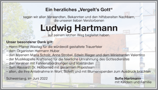 Traueranzeige von Ludwig Hartmann von Allgäuer Zeitung, Marktoberdorf