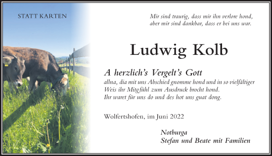 Traueranzeige von Ludwig Kolb von Der Westallgäuer