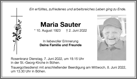 Traueranzeige von Maria Sauter von Memminger Zeitung