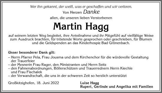 Traueranzeige von Martin Hagg von Allgäuer Zeitung, Kaufbeuren/Buchloe