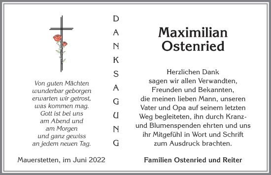 Traueranzeige von Maximilian Ostenried von Allgäuer Zeitung, Kaufbeuren/Buchloe
