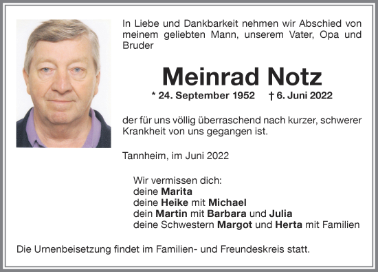 Traueranzeige von Meinrad Notz von Memminger Zeitung