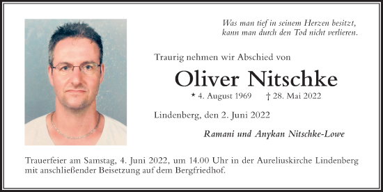 Traueranzeige von Oliver Nitschke von Der Westallgäuer