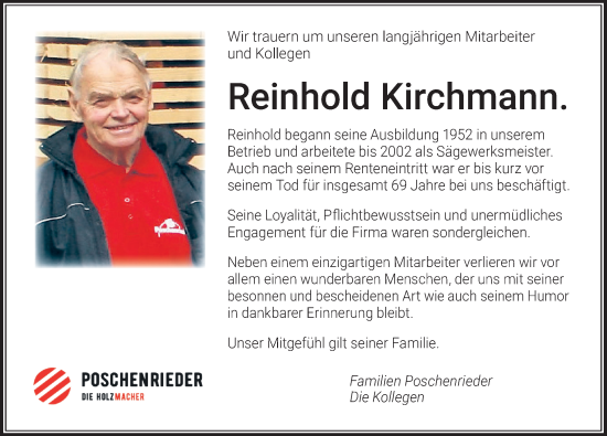 Traueranzeige von Reinhold Kirchmann von Der Westallgäuer
