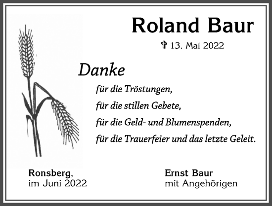 Traueranzeige von Roland Baur von Allgäuer Zeitung, Marktoberdorf