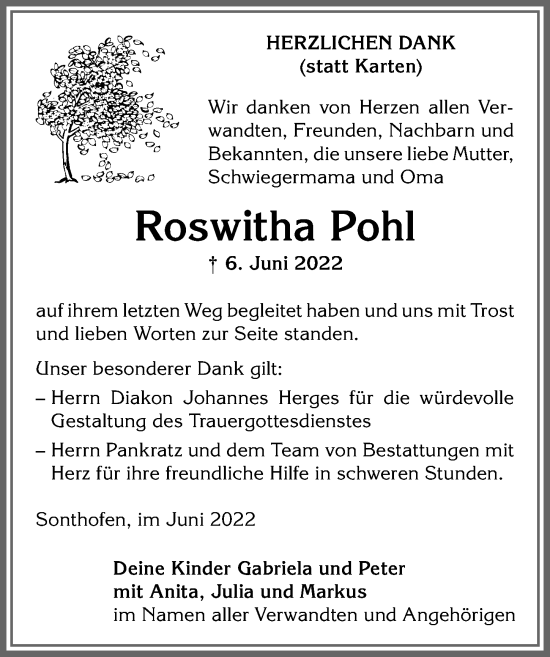 Traueranzeige von Roswitha Pohl von Allgäuer Anzeigeblatt