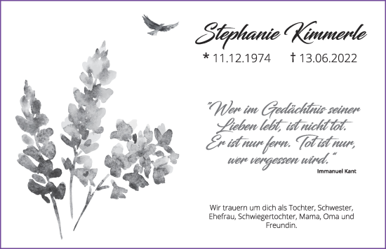 Traueranzeige von Stephanie Kimmerle von Der Westallgäuer