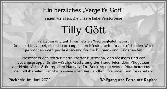 Traueranzeige von Tilly Gött von Allgäuer Zeitung, Füssen