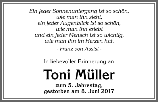 Traueranzeige von Toni Müller von Allgäuer Anzeigeblatt