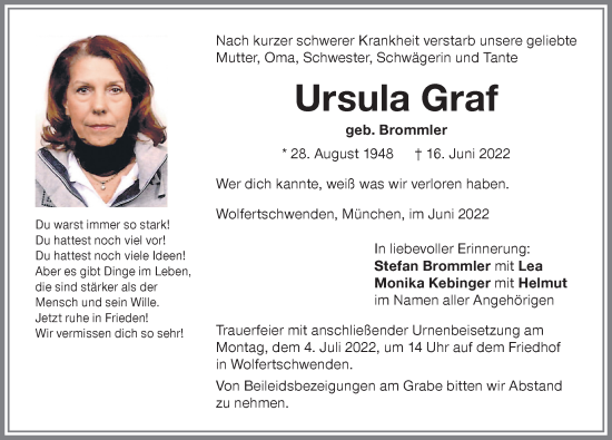 Traueranzeige von Ursula Graf von Memminger Zeitung