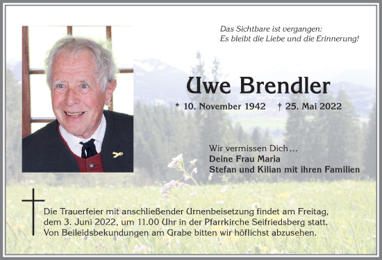 Traueranzeige von Uwe Brendler von Allgäuer Anzeigeblatt