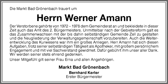 Traueranzeige von Werner Amann von Memminger Zeitung