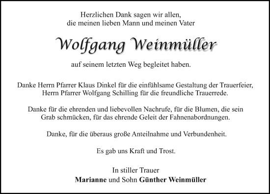 Traueranzeige von Wolfgang Weinmüller von Allgäuer Zeitung, Marktoberdorf