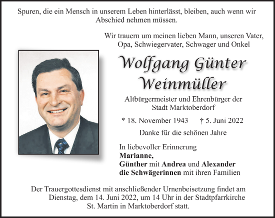 Traueranzeige von Wolfgang Günter Weinmüller von Allgäuer Zeitung, Marktoberdorf