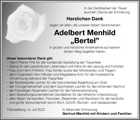 Traueranzeige von Adelbert Menhild von Memminger Zeitung