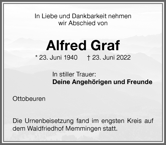 Traueranzeige von Alfred Graf von Memminger Zeitung