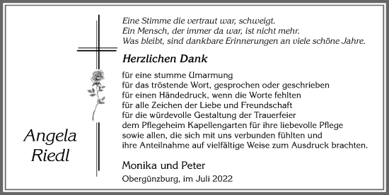 Traueranzeige von Angela Riedl von Allgäuer Zeitung,Kempten