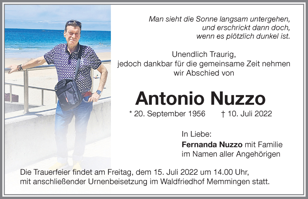  Traueranzeige für Antonio Nuzzo vom 13.07.2022 aus Memminger Zeitung