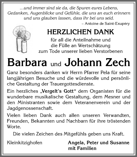 Traueranzeige von Barbara Zech von Allgäuer Zeitung, Kaufbeuren/Buchloe