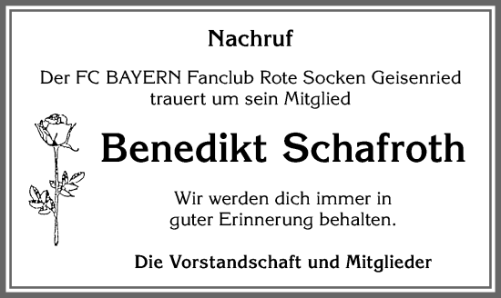 Traueranzeige von Benedikt Schafroth von Allgäuer Zeitung, Marktoberdorf