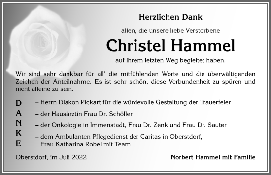 Traueranzeige von Christel Hammel von Allgäuer Anzeigeblatt