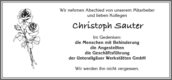 Traueranzeige von Christoph Sauter von Memminger Zeitung