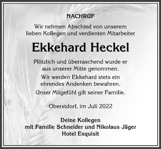 Traueranzeige von Ekkehard Heckel von Allgäuer Anzeigeblatt