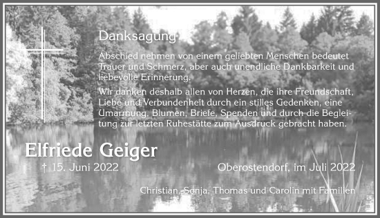 Traueranzeige von Elfriede Geiger von Allgäuer Zeitung, Kaufbeuren/Buchloe