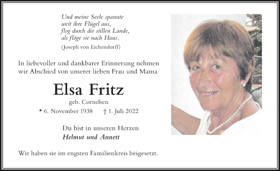 Traueranzeige von Elsa Fritz von Der Westallgäuer