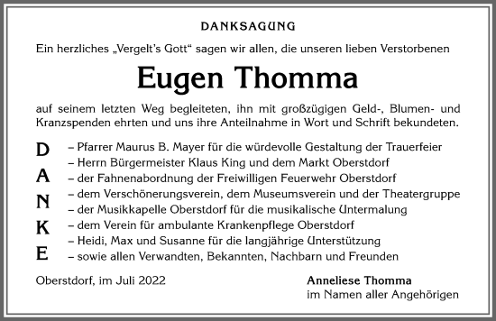 Traueranzeige von Eugen Thomma von Allgäuer Anzeigeblatt