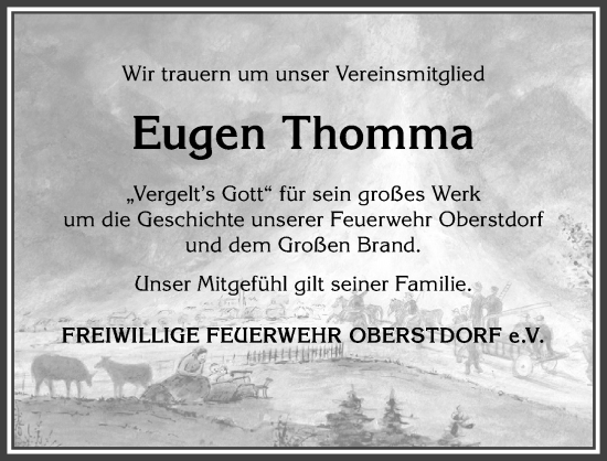 Traueranzeige von Eugen Thomma von Allgäuer Anzeigeblatt