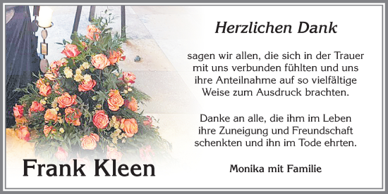 Traueranzeige von Frank Kleen von Allgäuer Zeitung, Kaufbeuren/Buchloe