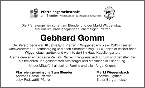 Traueranzeige von Gebhard Gomm von Allgäuer Zeitung,Kempten