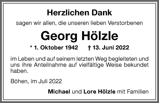 Traueranzeige von Georg Hölzle von Memminger Zeitung