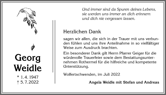 Traueranzeige von Georg Weidle von Memminger Zeitung
