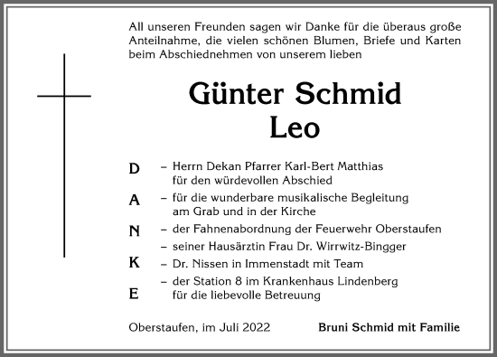 Traueranzeige von Günter Schmid von Allgäuer Anzeigeblatt