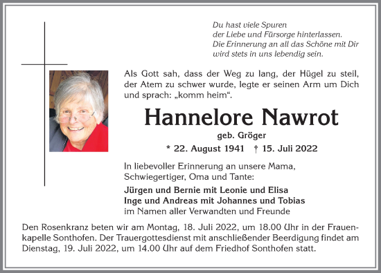 Traueranzeige von Hannelore Nawrot von Allgäuer Anzeigeblatt
