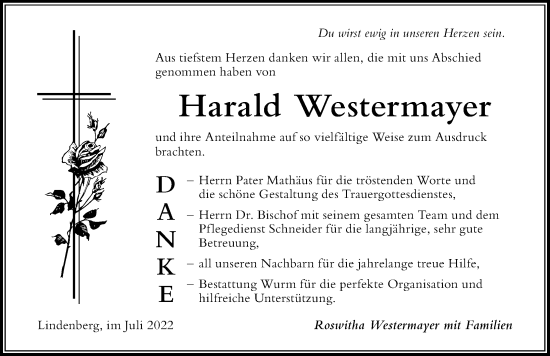 Traueranzeige von Harald Westermayer von Der Westallgäuer